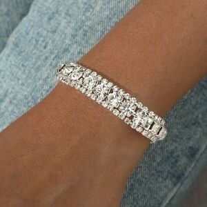 Elegant Rhinestone Silver Glam Sparkly Bling Bracelet New NWT Faux Diamond